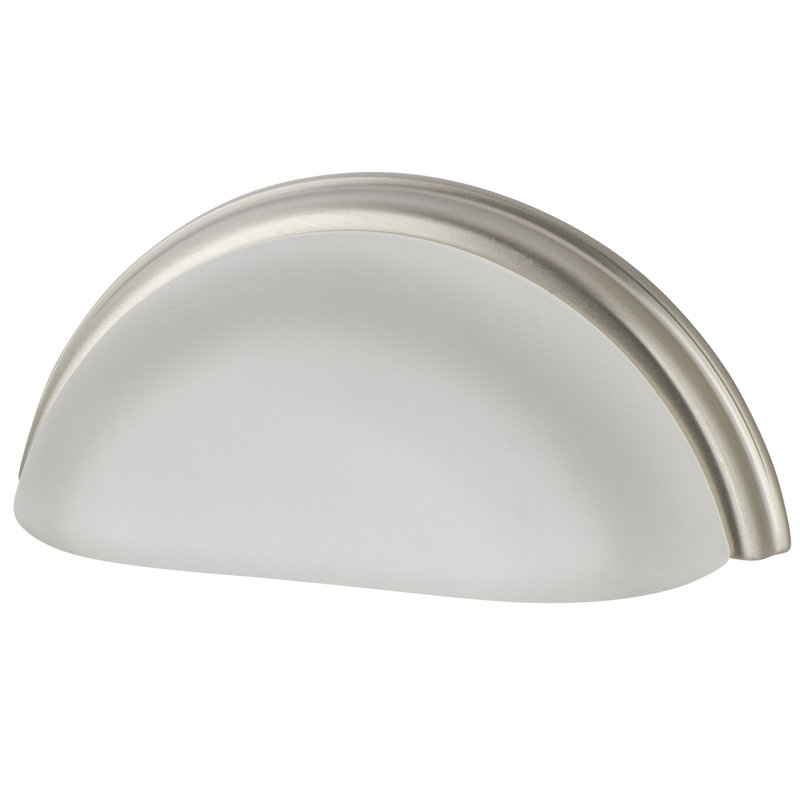 Crystal Frosted 3" Center to Center Cup Pull, Satin Nickel