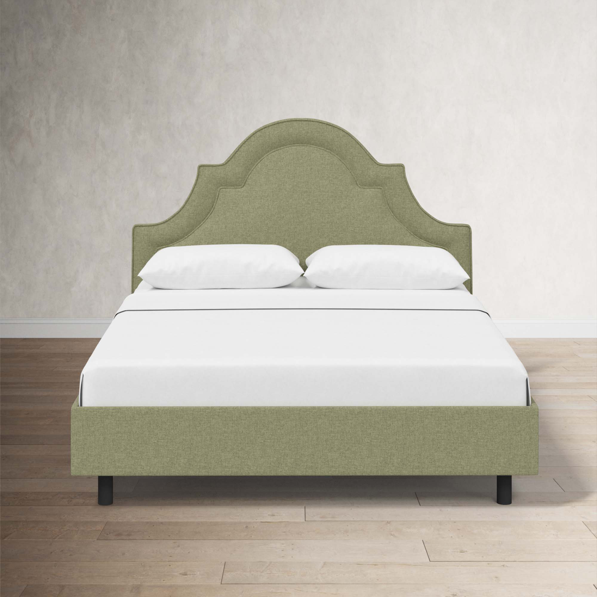Knipe Upholstered Scalloped Bed, Zuma Laurel Textured Linen, King