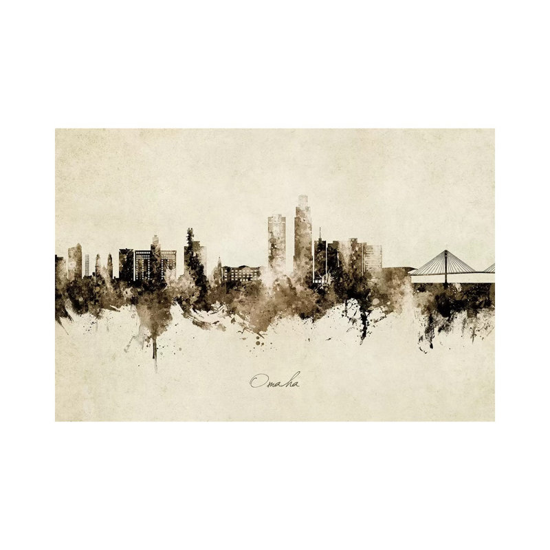 «Omaha Nebraska Skyline Vintage» par Michael Tompsett, impression sur toile tendue, H 26 po x l 40 po x P 1,5 po