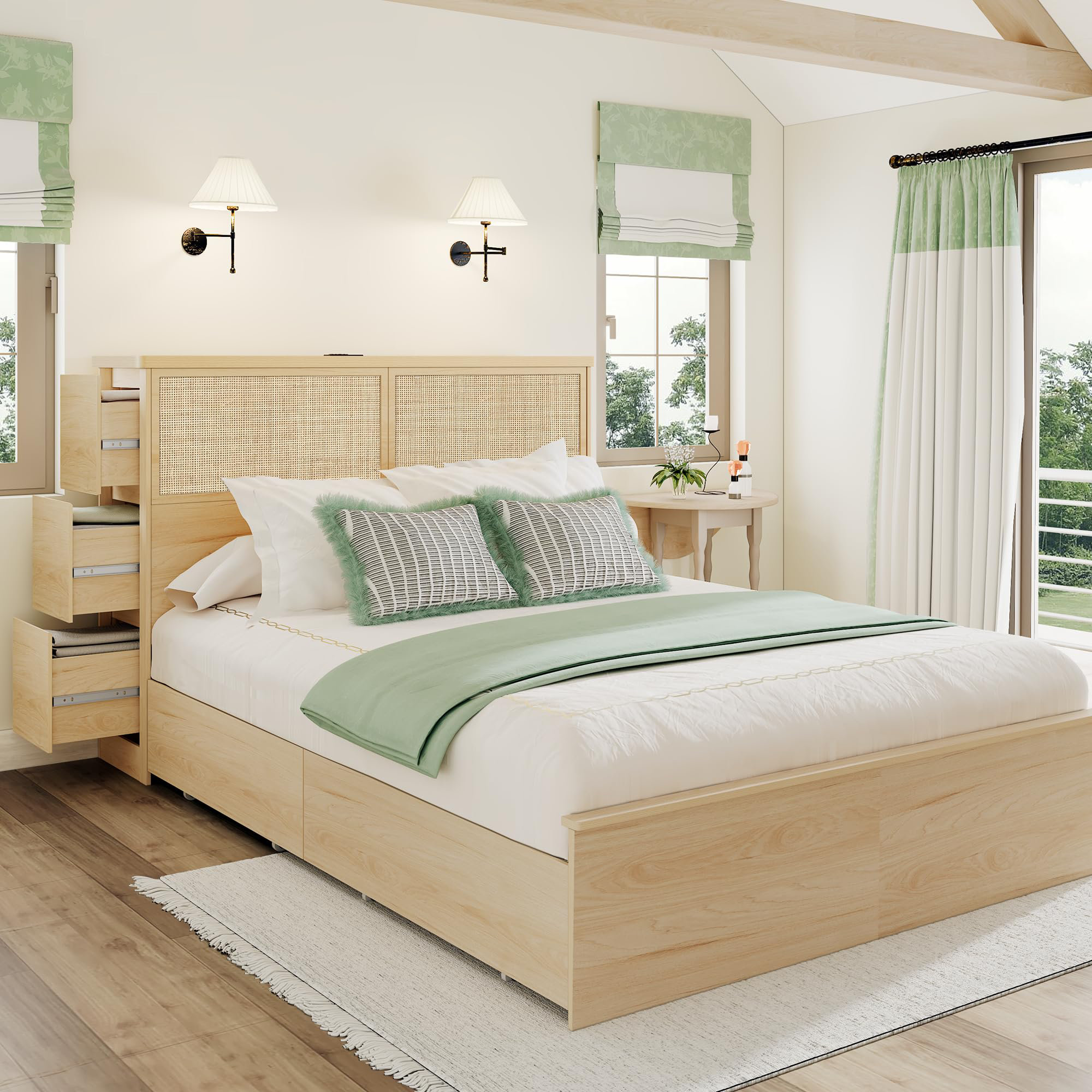 Bay Isle Home™ Boho Natural Rattan 10-drawer Storage Bed | Wayfair