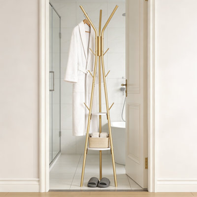 Freestanding Coat Rack With 12 Hooks And 2 Shelves, Hall Tree Entryway Organizer For Hanging Coats, Hats, Bags, And Scarves