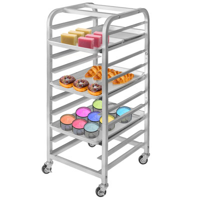 10 Tier Bread Baking Speed Rack For Cooling, Bakery Stand With Wheels For Bun Pan Tray, Home Kitchen Tiered Rolling Cart For Oven(For 1/2 & 1/4 Sheet)