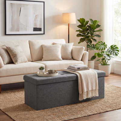 110x38x38cm Linen Upholstered Storage Bench