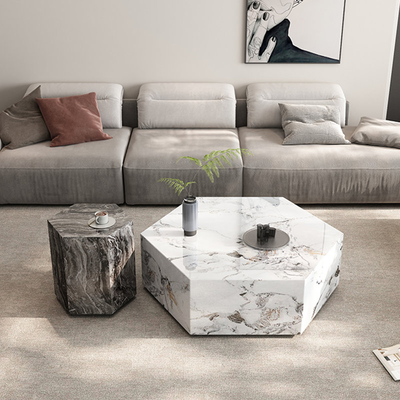 Simple living room hexagonal coffee table set, White/Black