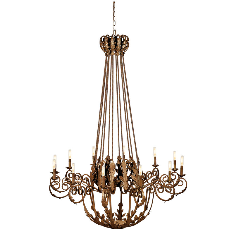 French 12-Light Candle Style Empire Chandelier with Wrought Iron Accent, 120V, Flat Black
