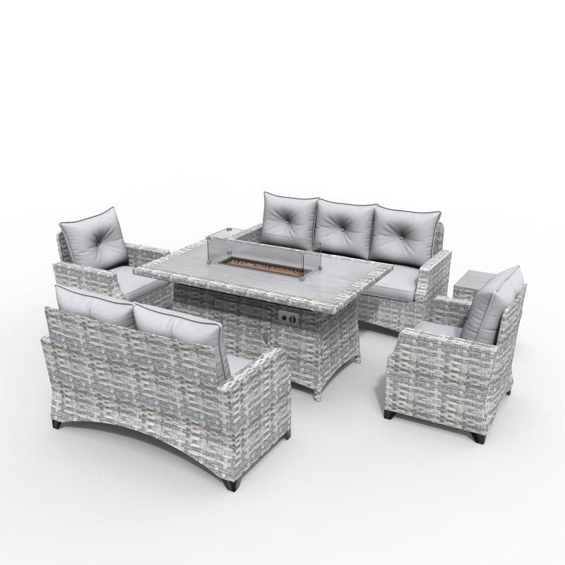 Wicker 7 - Person Patio Conversation Set with Cushions