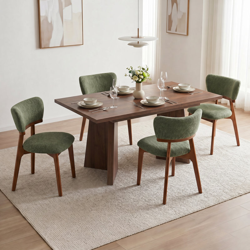 Ensemble de salle à manger extensible rectangulaire Alward pour 4 personnes, ensemble de salle à manger moderne en bois avec chaises rembourrées