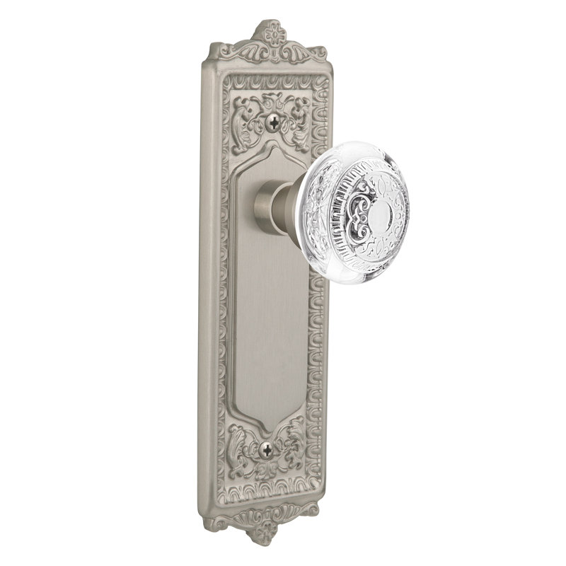 Egg & Dart Plate with Crystal Egg & Dart Knob, 2-3/4”, Satin Nickel