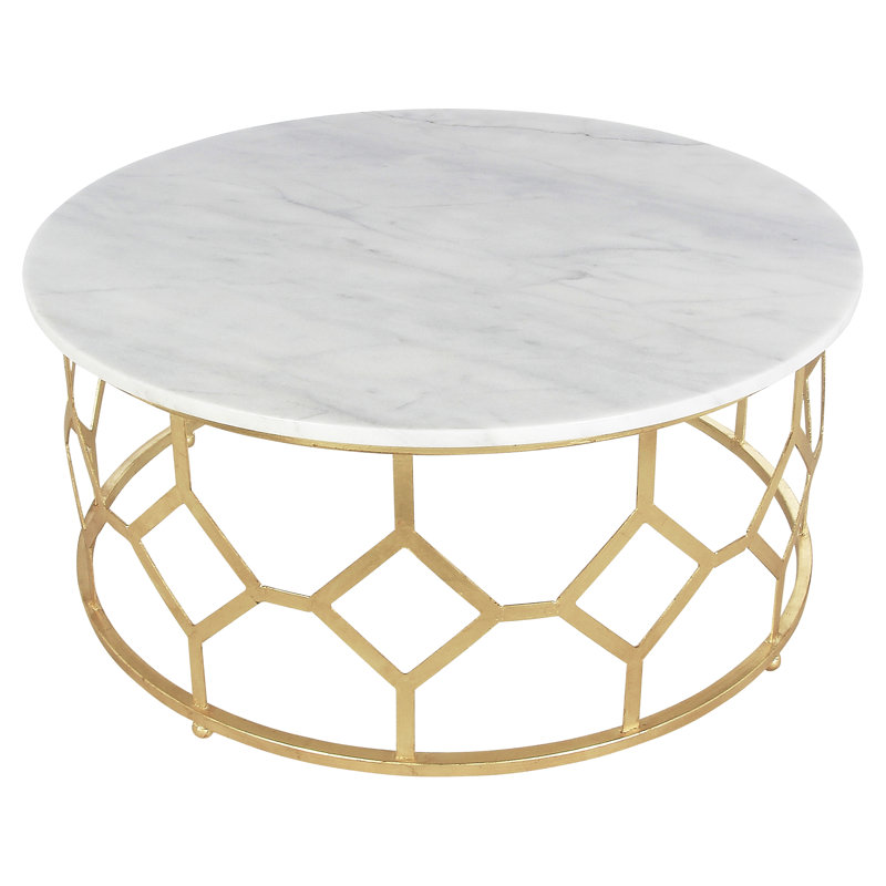 Diamond Frame Coffee Table, 18.5" H x 40" L x 40" W, Carrera Marble, Gold Leaf