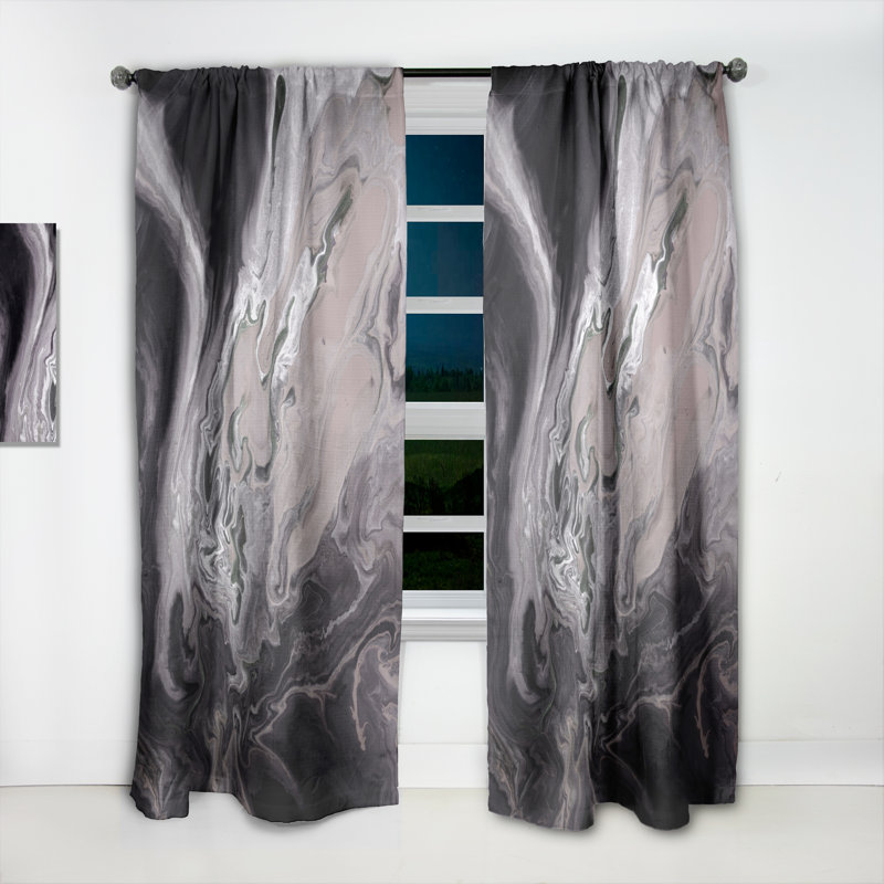 Marbre foncé foncé avec rivière méandreuse grise - Rideau moderne - Velours obscurcissant - 1 panneau