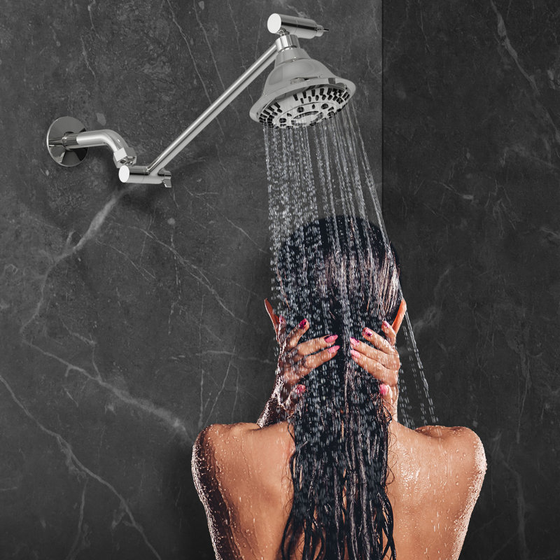 Bras d'extension de pomme de douche à hauteur réglable et à angle de 16 pouces, Chrome poli