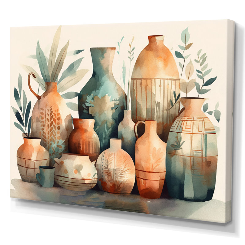 Vase en céramique orange et vert Rosslyn I - Boho Pottery, H 16 po x l 32 po x P 1 po, Toile tendue