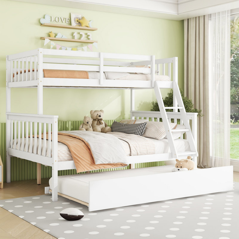 Sotion Kids Bunk Bed with Trundle, White, Twin Over Full