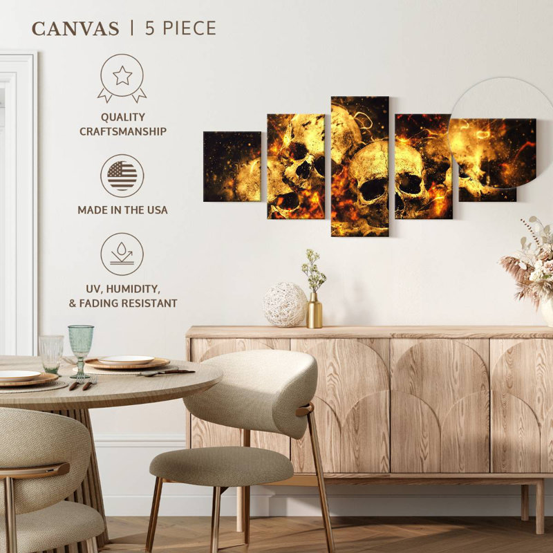 Crânes flamboyants, H 30 po x l 68 po