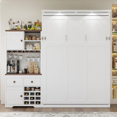 Grand lit escamotable avec armoire de rangement