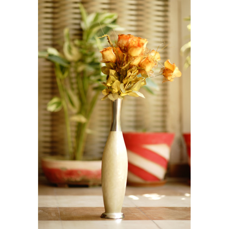 Vase de table Aluminium intérieur/extérieur crème/argenté 16,1 po