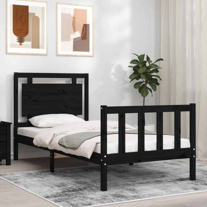 Bed Frame with Headboard, Black, Small Single (2'6)