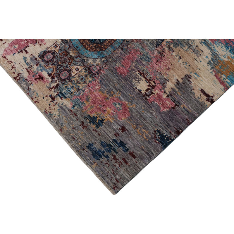 High-Quality Hand-Knotted Blue And Pink Area Rug