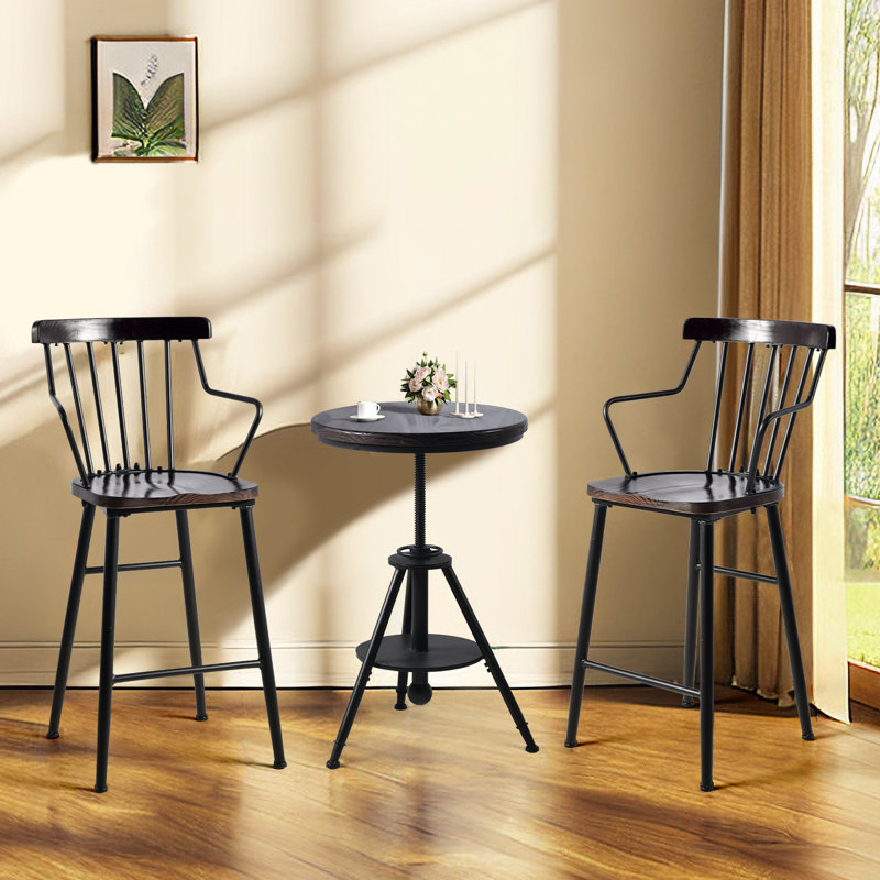 Tabouret en bois massif Brilyn, Tabouret de comptoir (siège d'une hauteur de 25,9