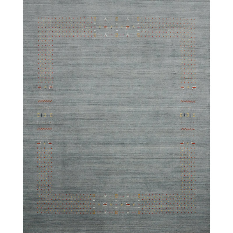 Tapis gris élégant de style Gabbeh 9 x 9 avec des éléments de design minimalistes