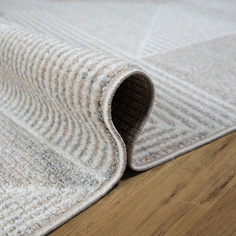 Lenwood Geometric Shapes Area Rug, Beige/Cream, Rectangle 120 x 170cm