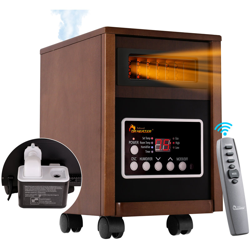 DR. INFRARED HEATER DR-998, 1500W Dual Heating Infrared Space Heater with Humidifier, Oscillation, Remote Control, Thermostat & Safety Protection, Portable with Wheels, Energy Efficient, Walnut
