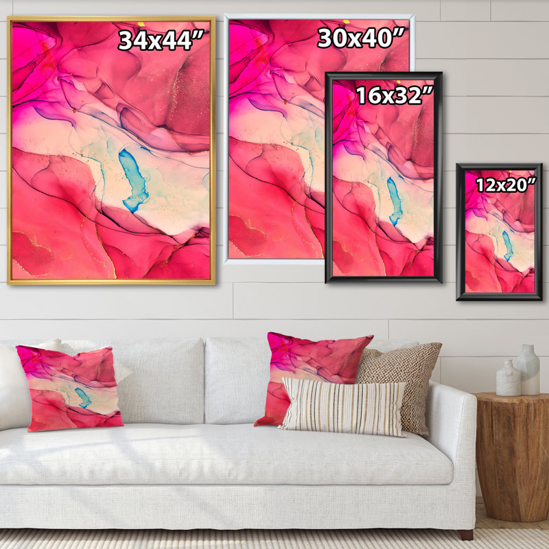 Paysage de marbre rose et beige - peinture sur toile, H 40 po x l 30 po x P 1,5 po, Cadre flottant blanc