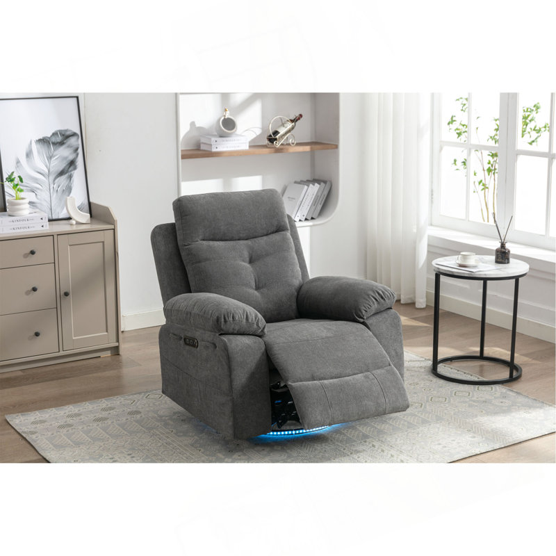 Fauteuil oscillant inclinable électrique avec haut-parleur Bluetooth Pivot de 270 degrés avec bras lumineux à DEL avec poches de rangement USB + port de charge de type C Repose-pieds escamotable à dossier réglable