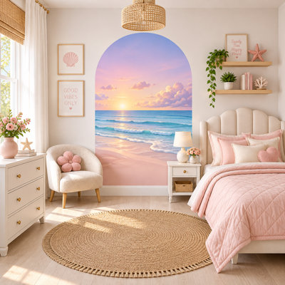 52-Inch Wide Pastel Beach Sunset Arch Wall Decal, 70-Inch High