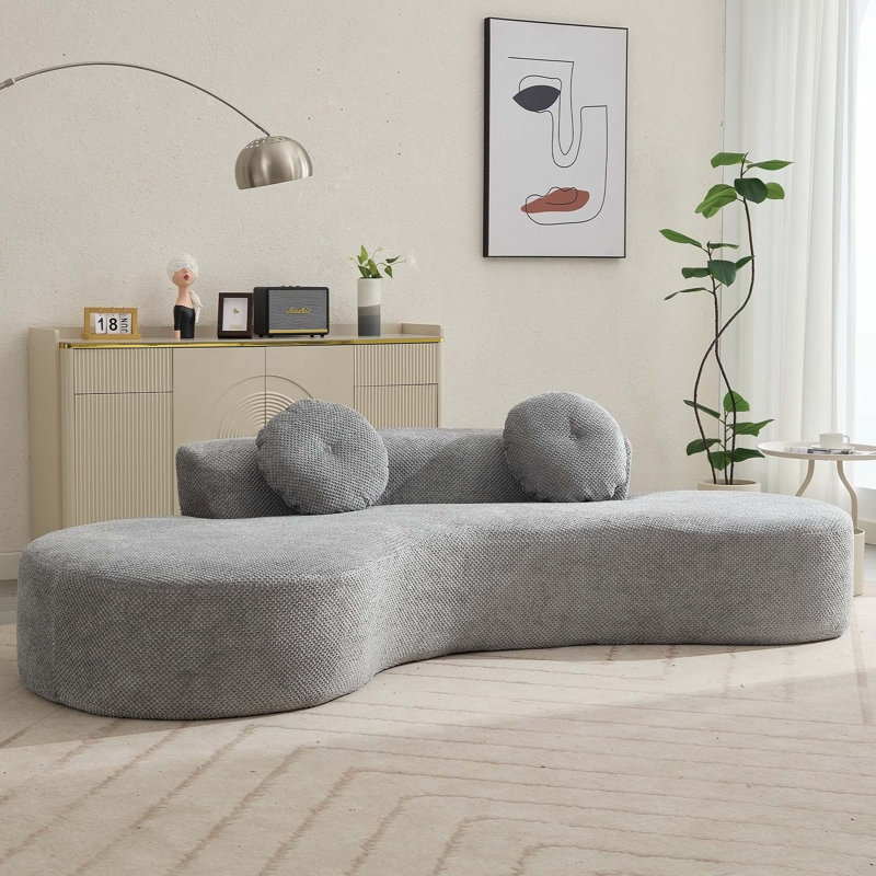 Modern Minimalist Curved Sofa with Soft Pillows and No Assembly Required