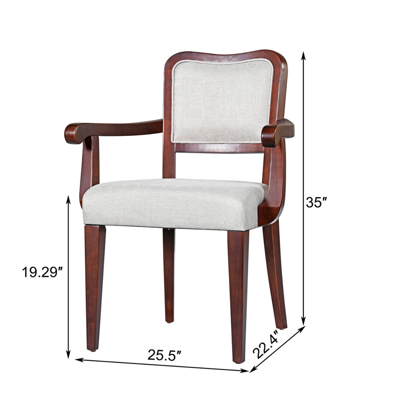 Set Of 2 Walnut Finish Upholstered Dining Armchairs, Traditional  Fabric Side Chairs With Curved Back & Padded Armrests