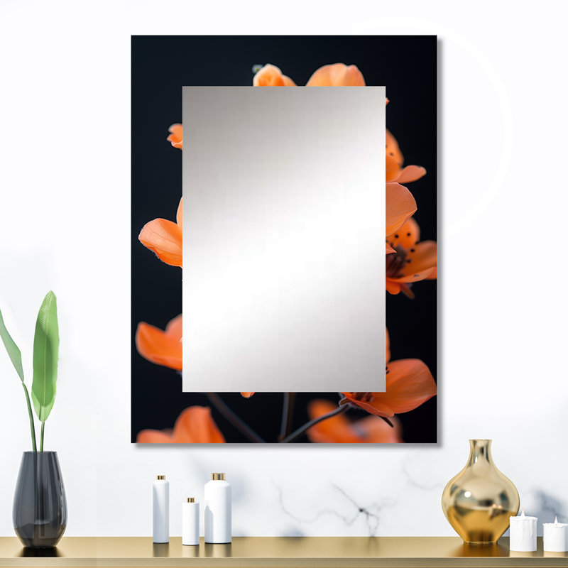 Orange noir, fleurs de cerisier fraîchement coupées I - miroir mural unique, art traditionnel imprimé, 32 po x 24 po
