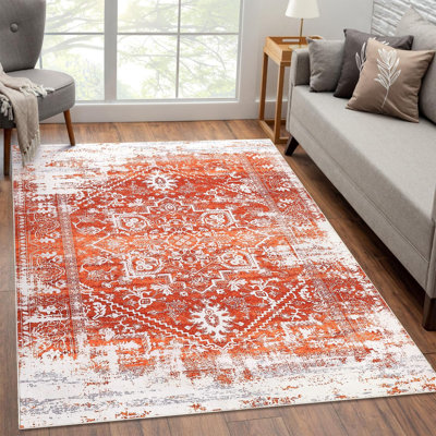 Rectangle Floral Washable Area Rug