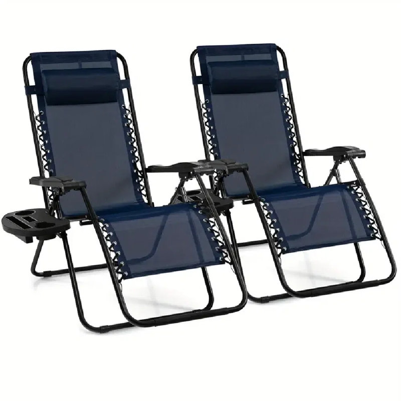2 chaises longues pliantes inclinables et inclinables avec patio et plateau utilitaire, Marine