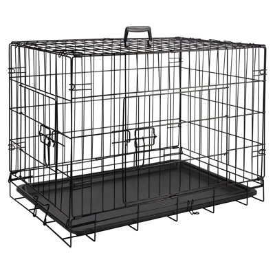 30 Inch Foldable Metal Wire Dog Crate For Small To Medium Dogs, Portable Double Door Pet Cage With Removable Tray For Indoor & Outdoor Use