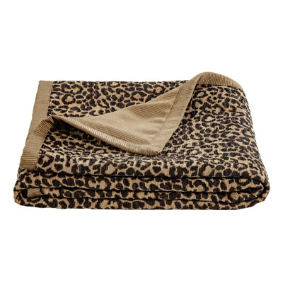 Adrienne Gold Black Leopard Print Chenille Fabric Classic Modern Rustic Throw Blanket, 50x60 inch