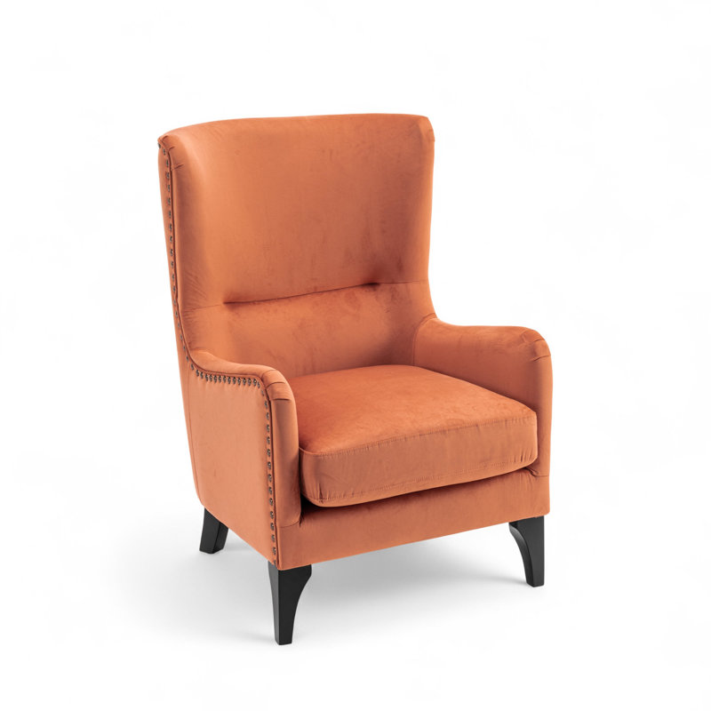 68cm Wide Tufted Wingback Chair, Orange Velvet