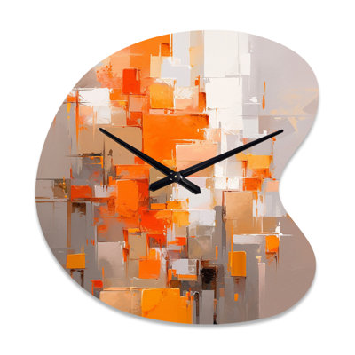 Orange Brown Shattered Realities - Cubism Unique Shape Metal Wall Clock, Orange Asymmetrical Clock Print
