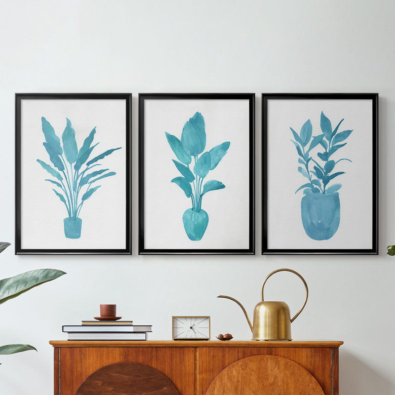 Watercolor House Plant I - Toile tendue avec châssis sur mesure - 3 pièces, Noir, H 21 po x l 30 po