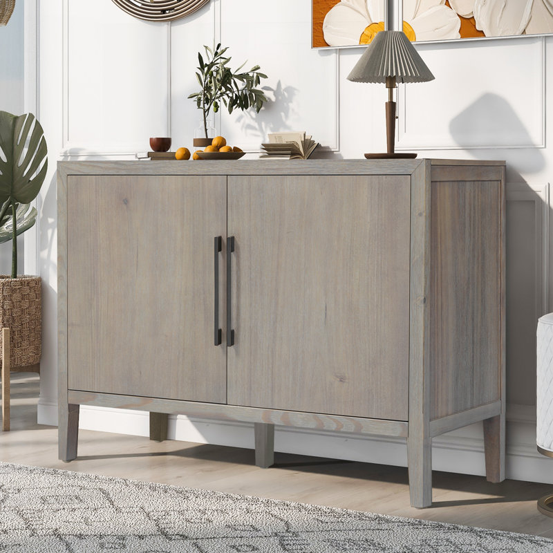 Armoire de rangement minimaliste en bois avec poignées en métal, Gris