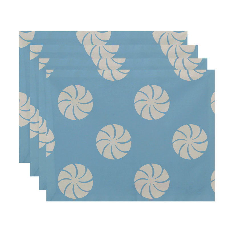 Polyester Geometric Rectangle Placemat, Light Blue/Ivory