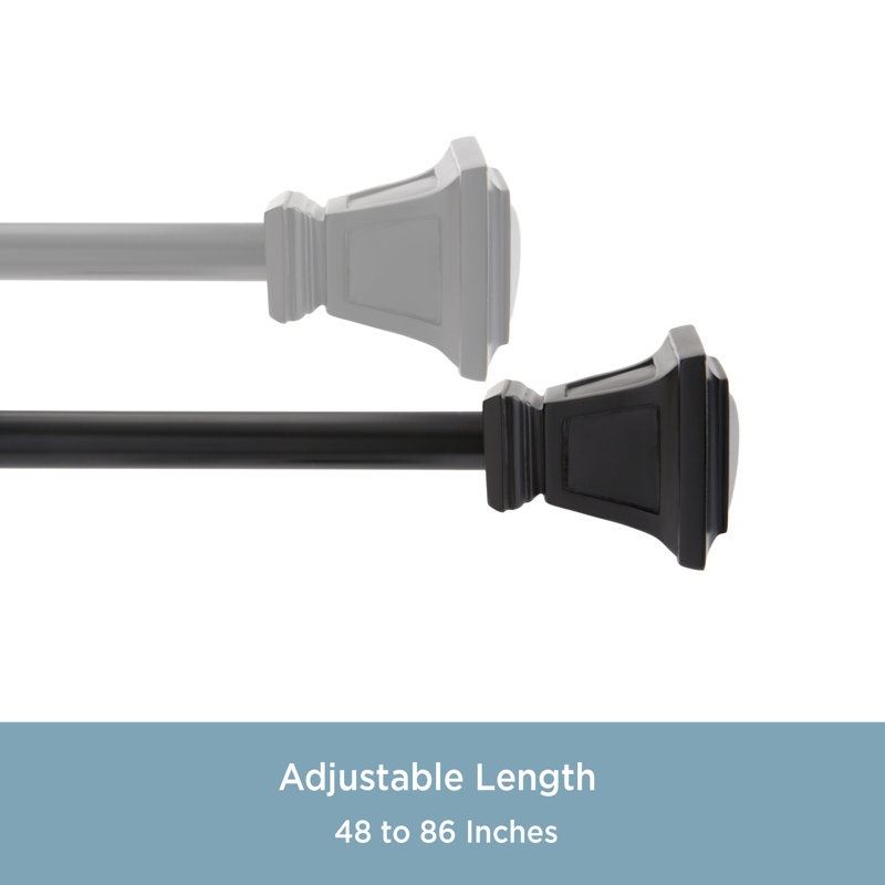 Richmond Adjustable 0.63" Single Curtain Rod, Matte Black, 48" - 86"