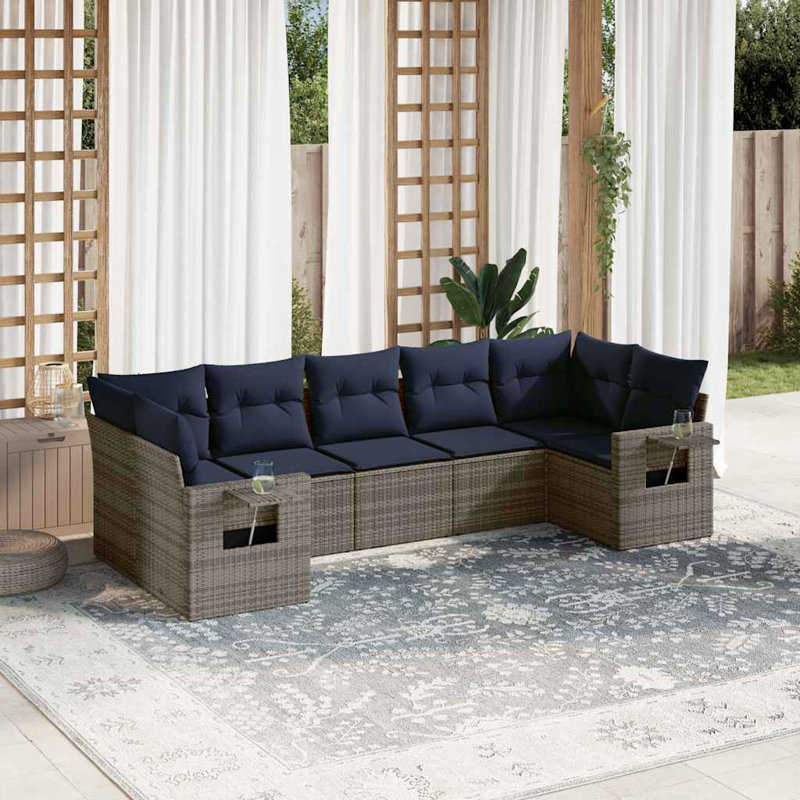 Ensemble de canapé de patio avec coussins 7 pièces Vidaxl, Blue Cushion/Gray Frame