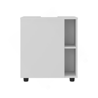 Parade Under Pedestal Sink Cabinet, 1 Door, 5 Open Compartments, Melamine Finish, White，Doesn't include the sink