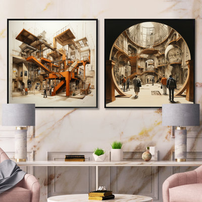 Museums Analytic Drawing - Museums Square Collage Set Of 2