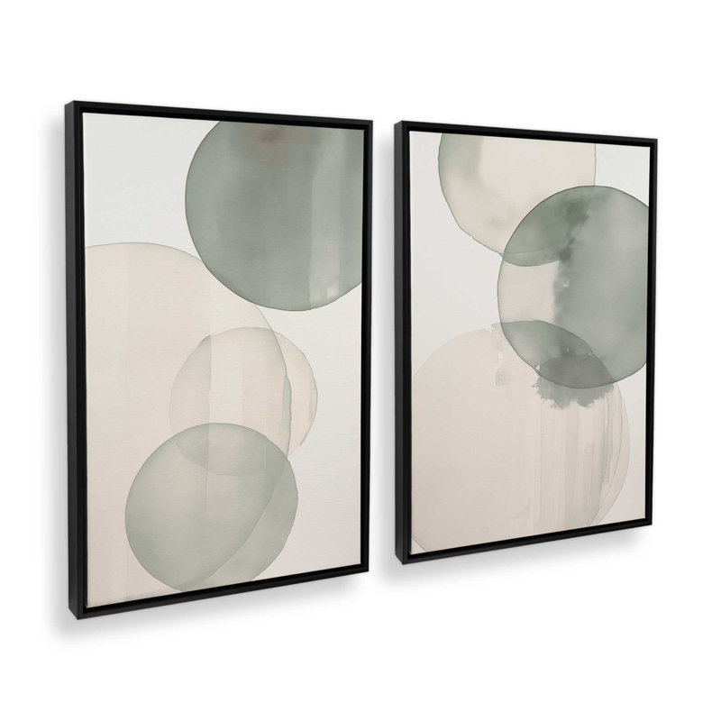 Ensemble de 2 impressions sur toile Silent Spheres, Cadre flottant noir satiné, H 12,75 po x l 17,5 po x P 1,75 po