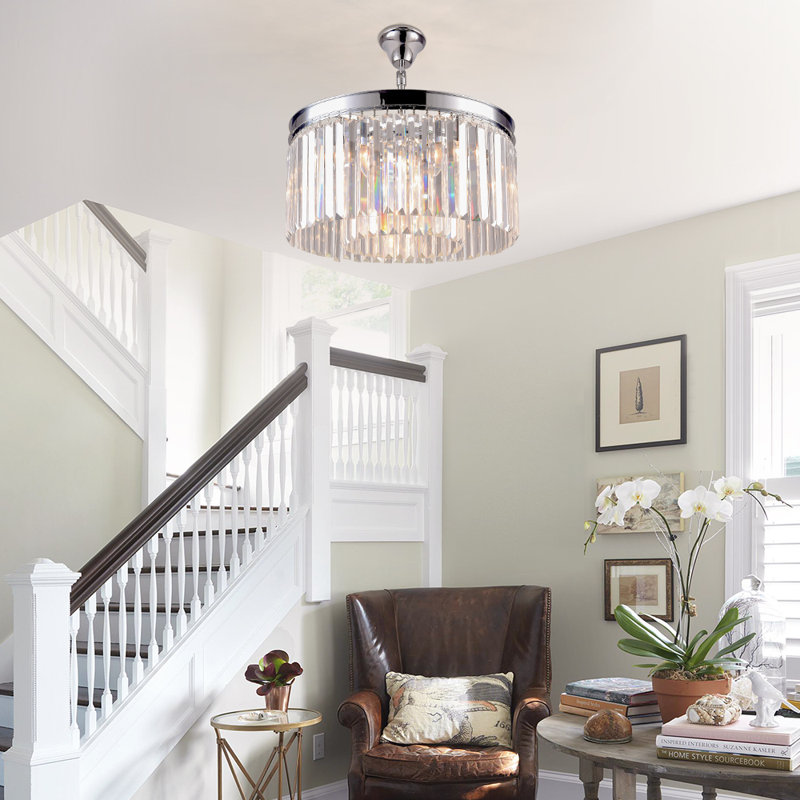 Hallum 19.7" W 5-Light Dimmable Drum Chandelier, Chrome