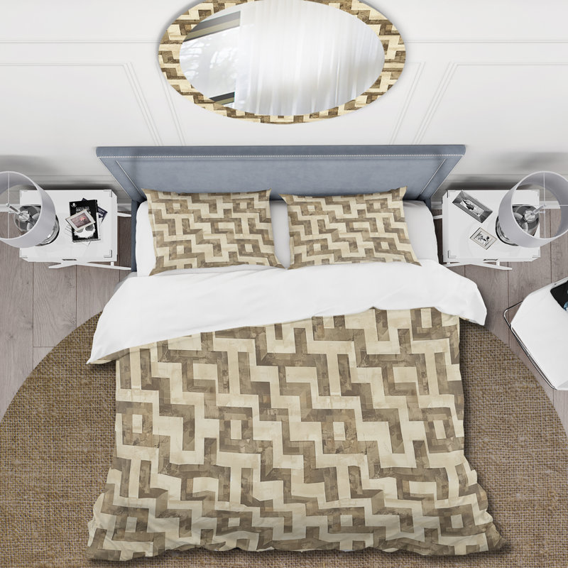 Ensemble de housse de couette beige Midcentury Maze Wonder II - Midcentury, Housse de couette très grand + 2 taies décorativ