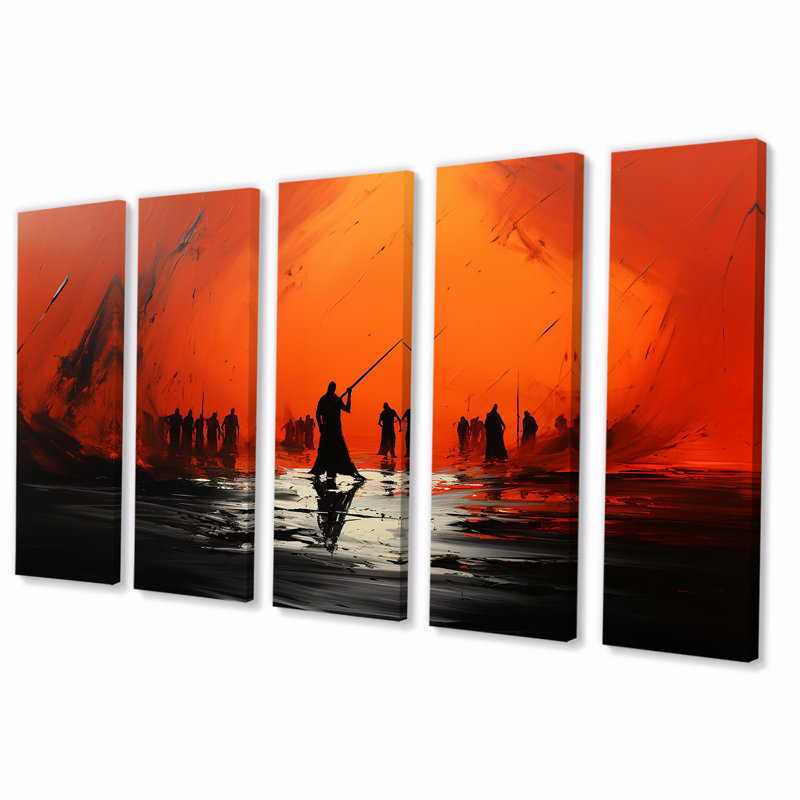 African Zulu Dance II - Tribal africain, art mural 5 pièces, H 28 po x l 60 po
