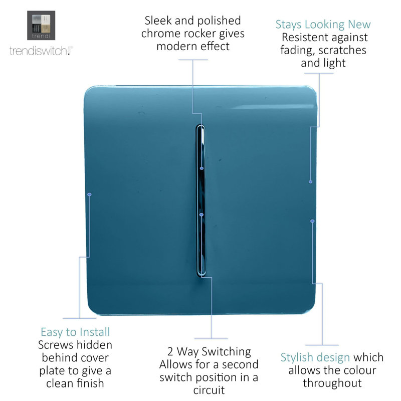 Trendi Switch 1 Gang 1 or 2 way Rocker Light Switch, Ocean Blue